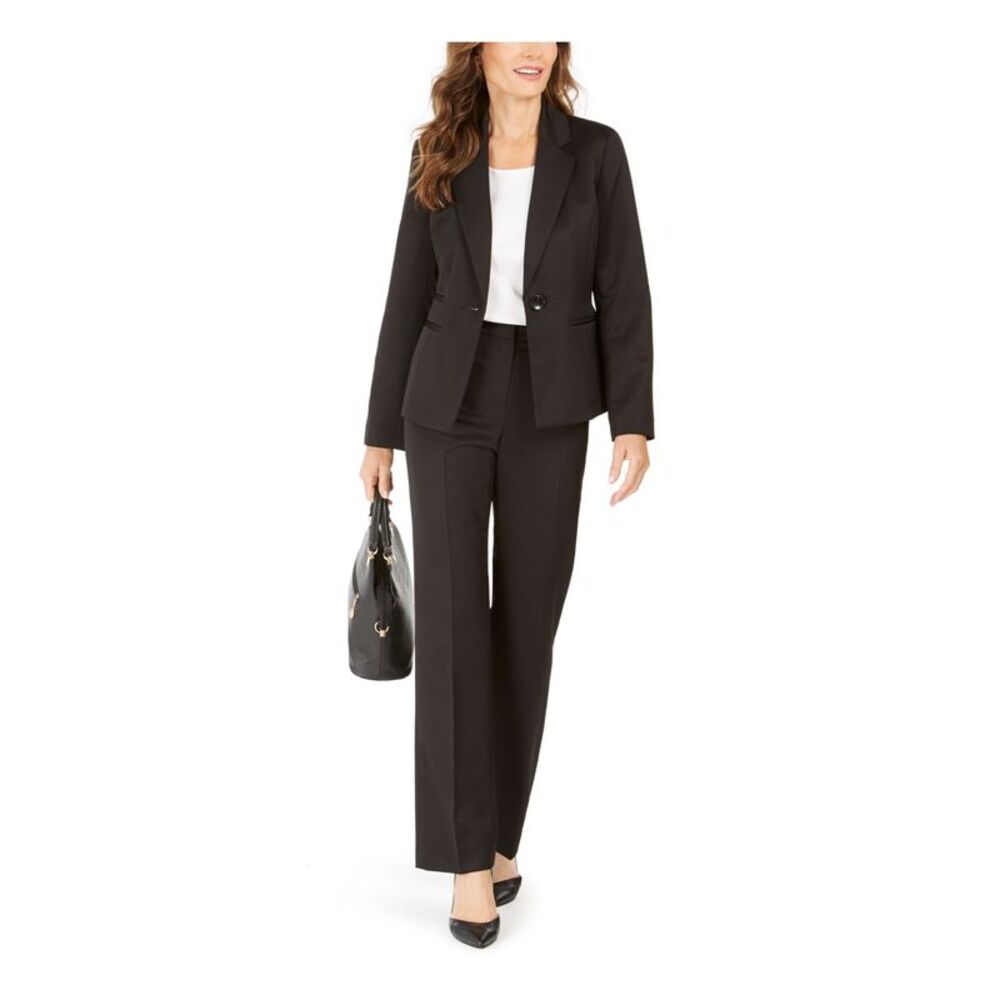NWT LE SUIT Womens Black Stretch Wear To Work Straight leg Pants Petites 12P